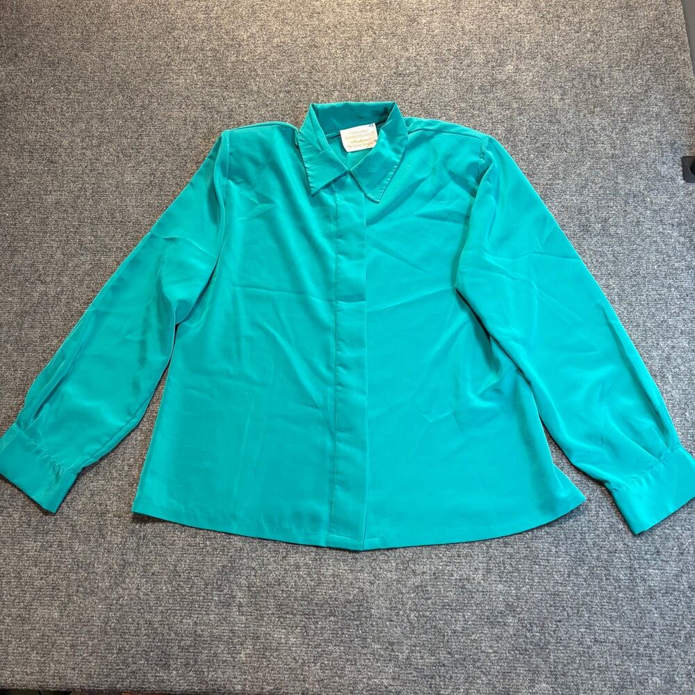 Pendleton Country Sophisticates Women 14 Teal Long Sleeve Button Top Blouse VTG